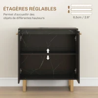 HOMCOM Buffet de rangement avec 2 portes et étagère réglable pieds en métal 76 x 35 x 77 cm ton marbre noir(m-5)