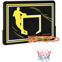 SPORTNOW Panier de basket mural panier de basket extérieur panneau incassable filet anti-déchirure 110 x 90 x 70 cm noir(m-1)