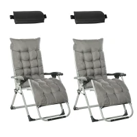 Outsunny 2pc Reclining Zero Gravity Sun Loungers ,Folding Chaise Lounge Chair with Cushions, Dark Grey(m-11)