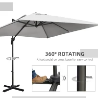 Outsunny 2.7 x 2.7 m Cantilever Parasol, Square Overhanging Umbrella with Cross Base, Crank Handle, Tilt, 360° Rotation and Aluminium Frame, Grey(m-5)