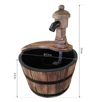Outsunny Wood Barrel Patio Water Fountain Garden Decorative Ornament Water Feature with Electric Pump (Type A)(m-3)