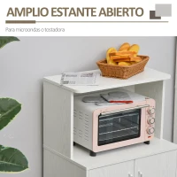 HOMCOM Aparador Auxiliar para Microondas Armario Bajo de Cocina con Armario de 2 Puertas y Estante Ajustable con Ruedas Carga 70 kg 60,4x40,3x97 cm Blanco(m-6)