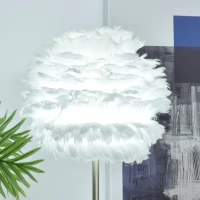 HOMCOM Lampadaire plume sur pied - ampoule E27 60 W max. - interrupteur à pied - dim. Ø 40 x 160H cm - métal chromé plumes d'oie blanc(m-5)