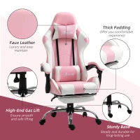 Vinsetto Ergonomic Gaming Chair, PU Leather Reclining Computer Chair with Footrest and Lumbar Support, Headrest and Adjustable Height for Adults, Pink(m-7)