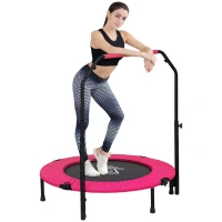 HOMCOM 40" Foldable Mini Fitness Trampoline, with Adjustable Foam Handle, Pink(m-1)