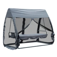 Outsunny Dondolo Letto da Giardino con Zanzariera Grigio, Dondolo Ribaltabile 3 Posti per Esterno e Balcone 240x140x197cm(m-10)