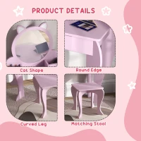 ZONEKIZ Kids Vanity Table with Mirror, Stool, Drawer, Storage Boxes, Cat Design, for Ages 3-6 Years - Pink(m-7)