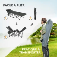 Outsunny Bain de soleil transat chaise longue pliable matelas à double oreiller pochette latérale sac de rangement intégrée(m-6)