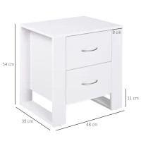 HOMCOM Mesita de Noche con 2 Cajones Patas y Base Elevada para Dormitorio Mesa Lateral para Sala de Estar Estilo Moderno 48x39x54 cm Blanco(m-3)