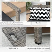Outsunny Banc extérieur jardin 2 places banc de rangement 160L en rotin PE avec coussin 2 oreillers 112 x 62 x 82 cm gris(m-7)
