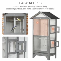 PawHut Wooden Outdoor Bird Cage, for Finches and Canaries, with Removable Tray, Asphalt Roof - Grey(m-6)