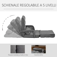 HOMCOM Poltrona Letto Singolo con Cuscino e Schienale Reclinabile su 5 Livelli, 62x78x70 cm, Grigio(m-6)