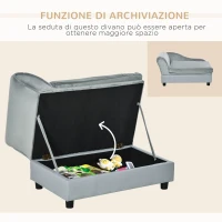 PawHut Divano per Cani con Spazio Portaoggetti e Cuscino, in Legno e Poliestere, 76x45x43 cm, Grigio Chiaro(m-5)
