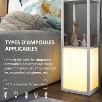 HOMCOM Lampadaire sur pied salon, lampe salon moderne, lampadaire avec étagères, abat-jour en tissu et double éclairage, blanc(m-6)