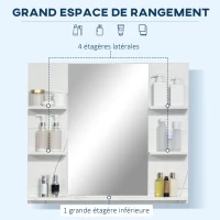 kleankin Miroir mural de salle de bain avec étagères de rangement - 4 étagères latérales + 1 étagère inférieure - MDF(m-4)