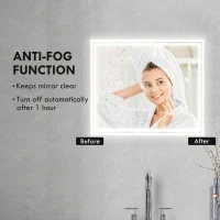 kleankin LED Bathroom Mirror with Lights, Illuminated Makeup Mirror, Vanity Mirror with 3 Colour, Smart Touch, Anti-Fog(m-6)