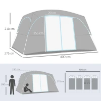 Outsunny Tenda da Campeggio 4 Persone Impermeabile con 2 Stanze e Finestre a Rete, 400x275x210 cm, Grigia(m-3)