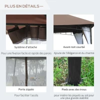 Outsunny Tonnlle de jardin Barnum Pavillion de jardin 3 x 3 Double Toit avec moustiquaires Amovibles  imperméable chocolat et blanc(m-5)