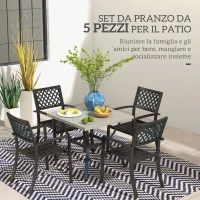 Outsunny Set da Giardino con 4 Sedie Impilabili e Tavolo Quadrato Effetto Marmo, Grigio(m-4)