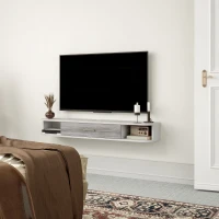 HOMCOM Mobile TV Sospeso in Legno con 2 Ripiani Aperti e Armadietto, 120x26x16 cm, Bianco e Grigio(m-8)