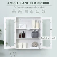 kleankin Armadietto Pensile Bagno a 2 Ante in Legno e Vetro con Ripiano Regolabile, 55x20x65 cm, Bianco(m-4)