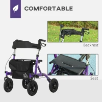 HOMCOM Folding Rollator Walker with Seat, Backrest, Lightweight Walking Frame with Storage Bag, Dual Brakes, All-terrain Wheels, Adjustable Handle Height, 4 Wheeled Walker for Seniors, Purple(m-4)
