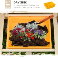 Outsunny Garden Potting Bench w/ Sliding Tabletop, Wooden Workstation w/ Dry Sink, Outdoor Workbench Potting Table w/ Storage Shelf & Hooks, Natural(m-6)