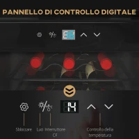 HOMCOM Cantinetta Frigorifero per 18 Bottiglie di Vino con Display Digitale, Luce LED e Controllo Temperatura, Nero(m-7)
