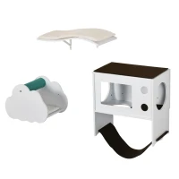 PawHut Juego de Escalada para Gatos de Pared de 3 Piezas con Caseta Plataformas Hamaca y Poste de Sisal Blanco(m-10)