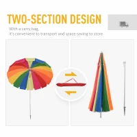 Outsunny Arc. 2.4m Beach Umbrella with Sand Anchor, Outdoor Sun Shade Parasol with UV Protection, Adjustable Tilt, Carry Bag, Multicolour(m-5)
