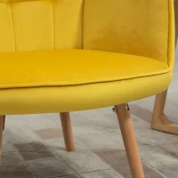 HOMCOM Modern Accent Chair Velvet-Touch Tufted Wingback Armchair Upholstered Leisure Lounge Sofa Club Chair with Wood Legs, Set of 2, Yellow(m-9)