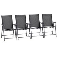Outsunny Set of 4 Folding Garden Chairs, Metal Frame Garden Chairs Outdoor Patio Park Dining Seat with Breathable Mesh Seat, Black(m-1)