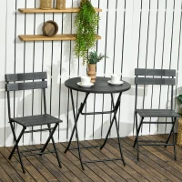 Outsunny Set da Giardino 3 Pezzi con 2 Sedie e Tavolo Pieghevoli in Acciaio e HDPE, Grigio Scuro(m-2)