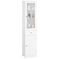 kleankin Bathroom Storage Cabinet with 3-tier Shelf Drawer Door, Floor Cabinet Free Standing Tall Slim Side Organizer Shelves, White(m-11)