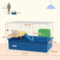 PawHut Chinchillas Small Rabbit Guinea Pig Small Animal Cage, Pet Playhouse, with Platform, Ramp, 71 x 46 x 47cm, Blue(m-3)
