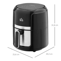 HOMCOM Freidora de Aire Caliente de 4L con 12 Programas Preestablecidos y Pantalla LED Táctil 1300W 34,2x25,6x31,8 cm Negro(m-3)