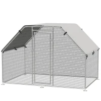 PawHut Gallinero de Exterior 2,8x1,93x1,95 m Gallinero Grande Cubierta de Tela Oxford y Corral de Metal Galvanizado Plata(m-10)