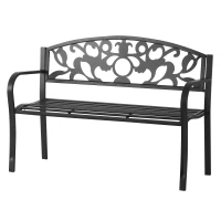 Outsunny Banc de Jardin Design Contemporain 3 Places dim. 128L x 50l x 91H cm métal époxy Noir(m-10)