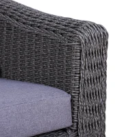 Outsunny Deluxe Round PE Rattan Garden Furniture Set, Fully-assembly Outdoor Sofa Set with Armchair, Loveseat, Glass Top Coffee Table, Aluminium Frame, Cushion, Grey(m-7)