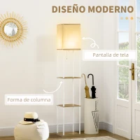HOMCOM Lámpara de Pie Moderna con 3 Estantes para Salón Casquillo E27 Max. 40W con Pantalla de Tela 26x26x159 cm Blanco(m-4)