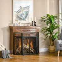 HOMCOM Grille de protection pour cheminée 120 x 79 cm - pare-feu pour cheminée ou poêle - pare-étincelles - barrière de sécurité - 3 volets pliables et porte - métal noir(m-2)