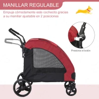 PawHut Cochecito para Mascotas Carrito para Perro Gatos 4 Ventanas Transpirables Buena Ventilación Puerta Grande Cojín Extraíble Carga 35 kg 98x82x110 cm Rojo(m-4)