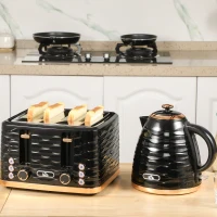 HOMCOM Kettle and Toaster Sets, 3000W 1.7L Rapid Boil Kettle & 4 Slice Toaster with 7 Browning Controls, Defrost, Reheat and Crumb Tray, UK Otter thermostat, Black(m-2)