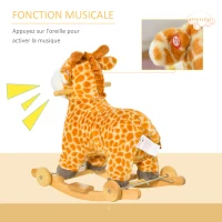 HOMCOM Jouet à Bascule Girafe et Porteur sur roulettes 2 en 1 Fonction sonore mugissement Bois peuplier Peluche Courte Polyester tacheté(m-7)