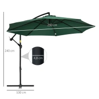 Outsunny Parasol déporté hexagonale 2,9 m inclinable avec manivelle et dispositif de rotation 360 ° protection UV acier vert(m-3)