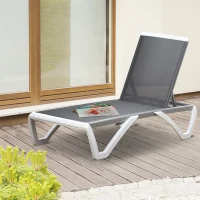 Outsunny Lettino Prendisole con Schienale Reclinabile e Rotelle Posteriori, 195x67.5x33 cm, Grigio e Bianco(m-2)
