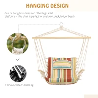 Outsunny Hanging Hammock Chair Swing Chair Thick Rope Frame Safe Wide Seat Indoor Outdoor Home, Patio, Yard, Garde Spot Stylish Multi-Color Stripe(m-6)