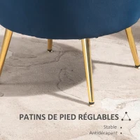 HOMCOM Fauteuil salon fauteuil en velours fauteuil coquillage avec pieds en métal doré pour chambre à coucher, bleu(m-7)