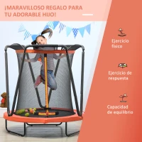 ZONEKIZ Cama Elástica Infantil Ø140 cm con Red de Seguridad Canasta de Baloncesto y 20 Bolas de Plástico Rojo(m-7)