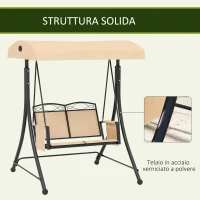 Outsunny Dondolo da Giardino 2 Posti con Tetto Parasole Regolabile e Tasche Laterali, Beige(m-4)